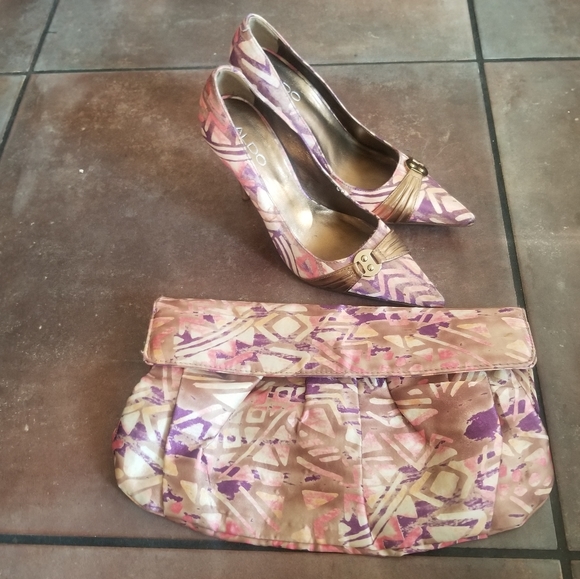 Aldo Firiacre Ikat Heels 38 w Matching Clutch